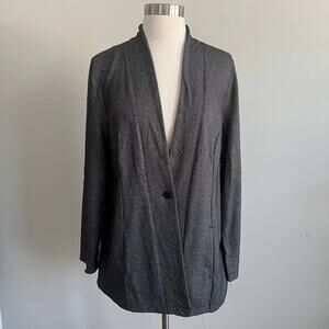 J.Jill Wearever Collection Knit Jacket Cardigan Grey One Button Pockets M Petite